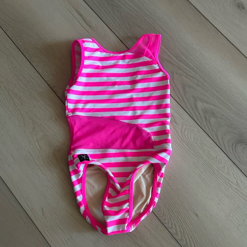Pink and White Dance Costume with Stripes and High Cut Leg